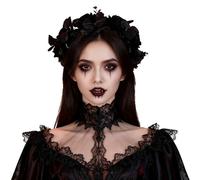 OhMill Black Flower Crowns Witch Crown Gothic Headband Medieval Headpiece Flower Crown Renaissance Fair Flower Headband