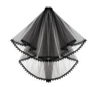 OhMill Black Halloween Veil Lace with Comb Long Tulle Widow Veil Bridal Veil Ghost Hair Accessories Gothic Witch Costume Vintage Accessory for Wedding Hen Party Carnival Cosplay