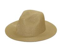 OhMill Classic Plain Kids Fedora Straw Hat Light Breathable Bucket Beach Cowboy Straw Hat Sun Protection Cap Khaki