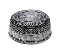 OhMill Embroidered Islamic Cap Saudi Arabia Men's Skull Cap Hat Muslim Prayer Hat Cap for UAE Men Islam Cap Kufi Headwear, Light Grey Square