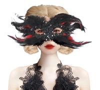 OhMill Furry Mask Black Feather Mask Sexy Masks for Women Mardi Gras Mask Half Face Mask Halloween Mask Cosplay Costume