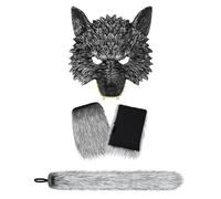 OhMill Furry Wolf Mask Tail Paw Gloves Set Carnival Animal Costume