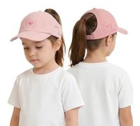 OhMill Girls Baseball Hat with Ponytail Hole Kids Sun Visor Ponytail Cap Beach Baseball Hat Girls Sun Hats for Kids 5-10 Pink