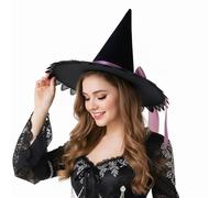 OhMill Halloween Witch Hat Purple Wizard Hats Women Halloween Costume Cosplay Victorian Hat Gothic Hat with Bow Ribbon
