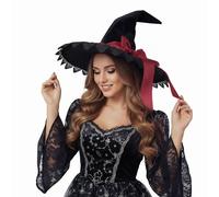 OhMill Halloween Witch Hat Red Wizard Hats for Women Halloween Costume Cosplay Victorian Hat Gothic Hat with Bow Ribbon