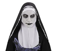 OhMill Horror Nun Mask Creepy Face Mask Scary Mask Nun Creepy Latex Halloween Mask Horror Full Head Mask with Headscarf Gaze