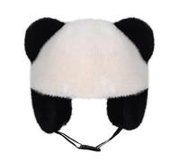 OhMill Kids Panda Hat, Fluffy Faux Fur Winter Trapper Hat with Ear Flaps, Warm Cute Panda Hat for Boys Girls Toddlers (UK, Alpha, One Size, Black and White)