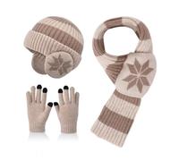 OhMill Kids Winter Hat Gloves Scarf Set Knit Beanie Cap Ski Hat With Ear Flap Screen Touch Gloves Scarf for Boys Girls