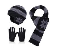OhMill Kids Winter Hat Gloves Scarf Set Knit Beanie Cap Ski Hat With Ear Flap Screen Touch Gloves Scarf for Boys Girls