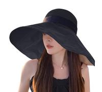 OhMill Ladies Wide Big Brim Sun Hat with Bowknot UV Protection Foldable Fashion Beach Hat for Women Black