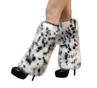 OhMill Leopard Leg Warmers Y2K Faux Fur Leg Warmers Fluffy Fur Boot Covers Boot Sleeves Fuzzy Leg Warmers Rave Costume