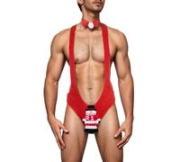 OhMill Men's Bodysuit Erotic Underwear With Collared Bow Tie Jockstrap Thong Christmas Mankini Lingerie Costume