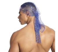 OhMill Rhinestone Headpiece Nightclub Headwrap Sequin Head Scarf fishnet headband Crystal Skull Cap Veil Cap 140cm