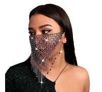 OhMill Shiny Crystal Mask Tassels Masquerade Rhinestone Face Masks | Women's Bling Diamond Mask Boho Glitter Mesh Mask Decoration Jewellery Costume Accessories for Club Ball Party Halloween