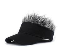 OhMill Spiked Wig Sun Visor Novelty Hat Peaked Baseball Cap Golf Hat with Fake Hairs for Women Men Black Grey