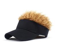 OhMill Spiked Wig Sun Visor Novelty Hat Peaked Baseball Cap Golf Hat with Fake Hairs for Women Men Black Brown