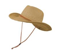 OhMill Straw Cowboy Hats for Women Trilby Fedora Panama Hat for Men Wide Brim Sun Hats for Women UK Ladies Cowboy Hat Khaki