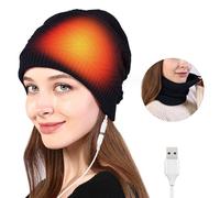 OhMill Women's 2 in 1 Knit Beanie Hat Scarf USB Heating Winter Hat Thermal Warm Knitted Hat Cap Circular Scarves Bobble Hat Ladies Teenage Girls, Black