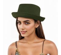 OhMill Women's Retro Breathable Jazz Sun Hat Stylish Classic Mesh Derby Bowler Hat Cap for Ceremony Ladies Dark Green