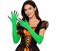 OhMill Yellow Long Nail Claw Gloves Halloween Long Claw Hands Claw Gloves Costume Yellow Long Glove Women Elbow Glove 1 Pair