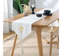 Ohmique Communion Table Cloths for Church - First Communion Table Runner Gold, Cross Embroidery Church Table Runner Cloth Table Cover for Home Decor Party (Gold)