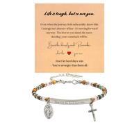 Ohmique Dont Let The Hard Days Win Bracelet - Cross Charm Inspirational Gift for Women, Dont Let The Hard Days Win Adjustable Beaded Bracelet Daily Encouragement Jewelry, Motivational Engraved Words