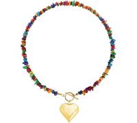 Ohmique Gemstone Chunky Heart Necklace, Rainbow Gemstone Beaded Choker with Large Heart, Colorful Bubble Puffy Heart Necklace, Multi Color Gem Choker, Holiday Summer Jewelry Gifts for Women, M, Bead