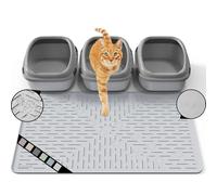 OHMO Cat Litter Mat Extra Large 95 x 64 cm Ash Grey Premium Silicone, Easy to Clean Waterproof Kitty Under Box Trapping Mat, Keep The Floor Tidy