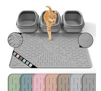 OHMO Cat Litter Mat Extra Large 95 x 64 cm Grey Premium Silicone, Easy to Clean Waterproof Kitty Under Box Trapping Mat, Keep The Floor Tidy