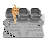OHMO Cat Litter Mat Extra Large 95 x 64 cm Grey Premium Silicone Rubber, Easy Clean Waterproof Kitty Under Box Trapping Mat, Keep The Floor Tidy