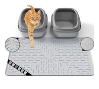 OHMO Cat Litter Mat Large 80 x 60 cm Ash Premium Silicone Rubber, Easy Clean Waterproof Kitty Under Box Trapping Mat, Keep The Floor Tidy