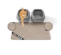 OHMO Cat Litter Mat Large 80 x 60 cm Beige Premium Silicone, Easy to Clean Waterproof Kitty Under Box Trapping Mat, Keep The Floor Tidy