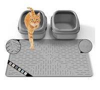 OHMO Cat Litter Mat Large 80 x 60 cm Grey Premium Silicone Rubber, Easy Clean Waterproof Kitty Under Box Trapping Mat, Keep The Floor Tidy