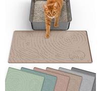 OHMO Cat Litter Mat Trapping Mat Premium Silicone Small 48x30cm, Star Pattern Waterproof and BPA Free Kitty Litter Tray Box Mat, Easy to Clean and Keeps the Floor Tidy, Beige