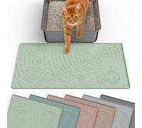 OHMO Cat Litter Mat Trapping Mat Premium Silicone Small 48x30cm, Star Pattern Waterproof and BPA Free Kitty Litter Tray Box Mat, Easy to Clean and Keeps the Floor Tidy, Sage Green