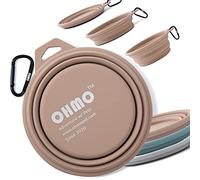 OHMO Collapsible Large Dog Bowl, 800ml, Portable Pet Feeding Bowl with Carabiner for Medium to Large Pets, Sturdy, Lightweight, Unique Designed, Great for Indoor Outdoor Travel(Beige)