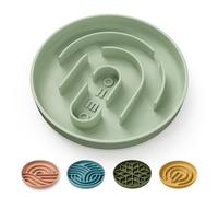 OHMO Slow Feeder Dog Cat Bowl (Small, Circular), Silicone Puppy Food Bowl Anti-Gulping Slow Down Small Dogs Eating Anti Choking No Suction Cup, Light Green