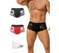 ohmydear 2-Pack Men's Sexy Underwear for the Bedroom Lace Mankini Sissy Lingerie Panties Sheer Mesh Knickers Male Thong Plus Size Briefs, UK 10 Box Package