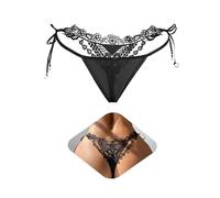 ohmydear Embroidered G String Thongs for Women Sexy Micro Thong Underwear Plus Size French Knickers Low Rise Side Tie Tanga Briefs Ladies Black Lingerie Panties Uk 16