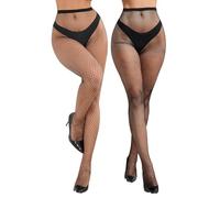 ohmydear Fishnet Tights Womens Plus Size Sexy Stockings Multipack Sheer Black Fishnets Tights Medium High Waist Stretchy Ladies Small Fish Net Pantyhose 3XL-5XL