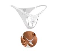 ohmydear Floral G String Thongs for Women Sexy Panties T Back Rhinestone Chain Underwear Thong Mini Crystal Underpants Plus Size White French Knickers Uk 16
