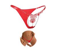 ohmydear Floral G String Thongs for Women Sexy Rhinestones Micro Thong Underwear Lingerie Plus Size Panties Low Rise Red Tanga Briefs Ladies Knickers Uk 18
