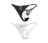 ohmydear Floral G String Thongs for Women Sexy Rhinestones Micro Thong Underwear Plus Size Panties Low Rise Tanga Briefs Ladies Knickers Pack of 2 Uk 18