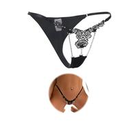 ohmydear Floral G String Thongs for Women Sexy Rhinestones Micro Thong Underwear Plus Size Panties Low Rise Black Tanga Briefs Ladies Knickers Uk 16