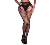 ohmydear Floral Patterned Fishnet Tights Plus Size L-2XL Fish Net Suspender Stockings Stretchy High Waist Sheer Fishnets Box Package Black Pantyhose for Women