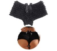 ohmydear Frilly Bloomers for Women Ruffle Lace Shorts Micro Multi-Layer Knickers for Y2K Festival Burlesque Costume Sexy Outfits Hot Pant Plus Size, UK 18 Black