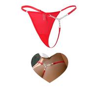 ohmydear G string Thongs for Women Sexy Panties Shiny Crystal Chain Micro Thong T-back Tangas Briefs Plus Size Mesh Underwear Low Rise Diamond Red Knickers Uk 12-14