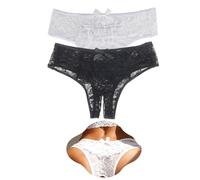 ohmydear Lace French Knickers for Women Multipack Plus Size Sheer Mesh Sexy Panties High Leg Cheeky Bikini Briefs Frilly Thongs Underwear Black White Thong Uk 14