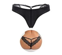ohmydear Lace Thongs for Women Cotton Crotch French Knickers Plus Size Sexy Panties Adjustable Elastic Tangas Briefs Underwear Criss Cross Ladies Black Pants UK 20-22