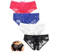 ohmydear Lace Thongs for Women Multipack Sexy Underwear Sheer French Knickers Criss Cross G-Strings Plus Size Ladies Thongs Panties Tanga Briefs, UK 20-22